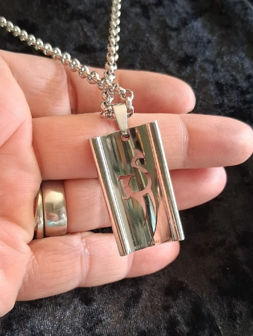 Stainless Steel Chain Necklace with Tribal Pendant.